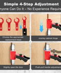 Image showing a six in one door hinge adjustment tool with six wrench sizes for hinges from 0.39 to 0.98 inches in use.