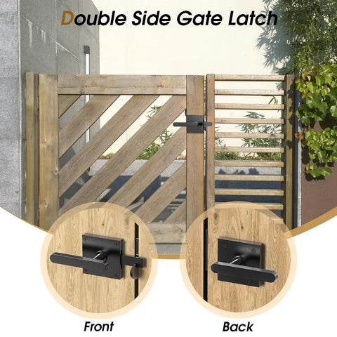 Tough As Nails Double Sided Gate Latch For Left Inswing Wooden Fences Rustproof Aluminum Body with smooth design on wooden gate.