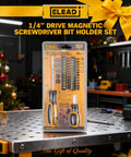 26 Piece Tough As Nails Magnetic Screwdriver Bit Set Cr V Steel T5 T40 Security Torx Square Phillips Slotted Bits With Cushion Grip Handles For Quick Fixes And Weekend Wrenching displayed in packaging on workbench.