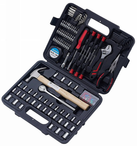 149-Piece Home And Auto Tool Kit With Hammer, Ratchets, Sockets, Pliers, Hex Keys And Durable Case For Handy DIY Projects