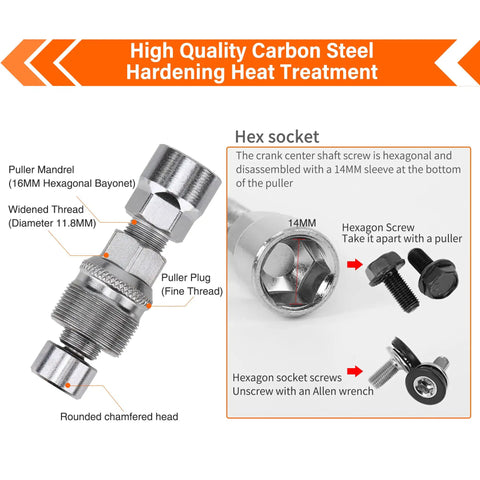 Diagram of a hex socket and puller mandrel from the On The Go Bike Repair Kit With Mini Pump And Glueless Patches For Road Mountain And Travel.