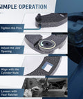 Steps showing use of Gland Nut Spanner Wrench Kit For 1 To 6 Inch Gland Nuts And Hydraulic Cylinders, 4 Piece Set.