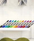 Dual Tip Permanent Markers With Brush And Ultra Fine Tips, Assorted Colors, 12 Count For Arts And Crafts arranged on a shelf