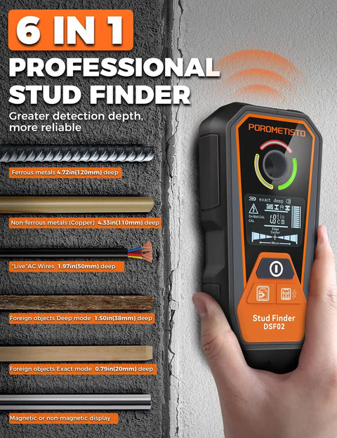 Beat The Guesswork With This Heavy Duty Rechargeable 6 In 1 Stud Finder And Wall Scanner Detects Wood Metal Live Electrical Wires USB Charging High Range Depth Gauge For Pro Diy Renovations