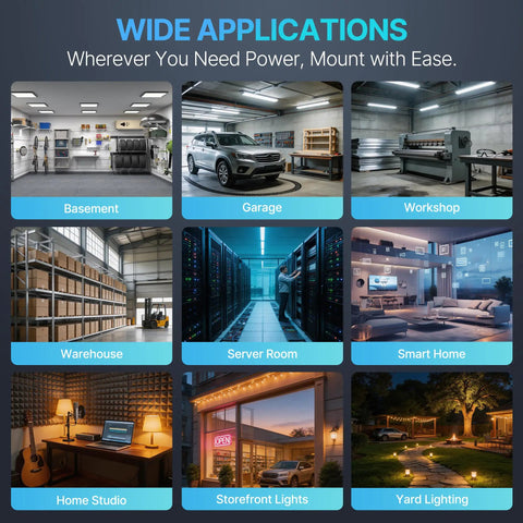Wide applications of Tough As Nails NEMA 4X Steel Electrical Enclosure Box 16X12X8 in garage, workshop, server room, and yard.