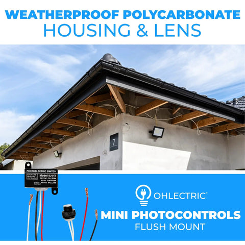 Weatherproof No Brainer Dusk To Dawn Photoelectric Sensor Switch for outdoor lighting on house with polycarbonate housing.