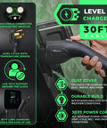 Fast Hardwired Level 2 EV Charger With NACS Tesla Connector Forty Eight Amps Eleven Point Five Kilowatts Wall Mount EVSE Thirty Foot Cable Garage Pro Home Charging Station LED Live Status Display Five Year Coverage with features highlighted