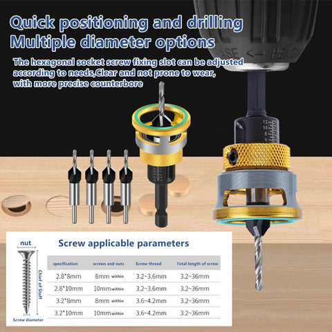 Four Piece Countersink Drill Bit Set With Adjustable Depth Stop And L Shape Wrench For Woodworking HSS Four Blade Countersink Bits