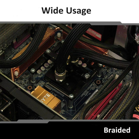 Expandable One Half Inch Cable Management Sleeve Protector One Hundred Foot PET Braided Wire Loom For Office TV Computer Home Theater Engine Bay Cord Organizer Protects Cables From Pet Chewing Cats And Dogs Black