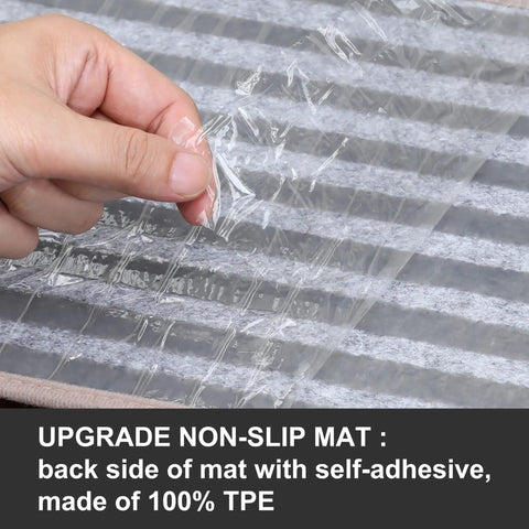 Hand peeling protective layer on Non Slip Stair Runners For Pets And Kids Indoor 28 By 9 Inch Stair Mats With TPE Backing