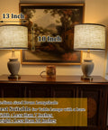 Beige Linen Drum Lampshade Set Of 2 For Table Floor And Pendant Lights With UNO Fitter And Spider Compatibility shown on a table