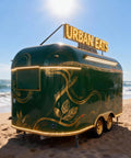Straight Up Commercial Food Truck Trailer Featuring Custom Coffee Bar Station And Heavy Duty Snack Cart Prep Table To Crush Your Street Vendor Hustle Or Mobile Catering Business on the beach.