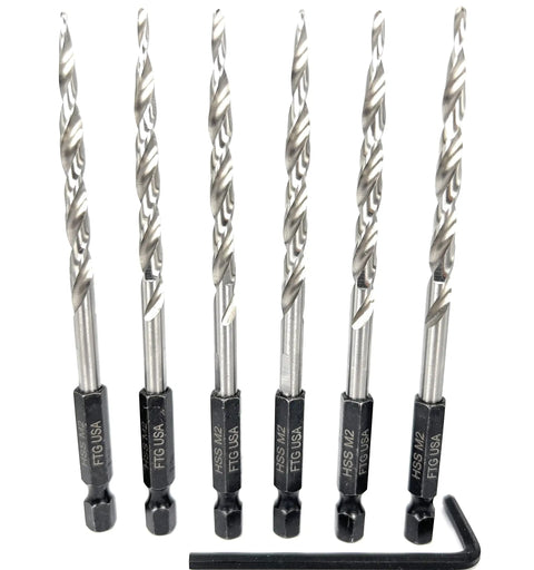 Replacement Tapered Countersink Drill Bit Set Six Piece Number Ten Three Sixteenth Inch Pins Included For Home Improvement Projects And General Drill Bit Replacement Needs displayed with visible bits and tools.