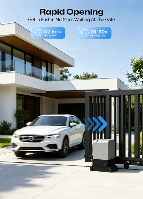 Smart Sliding Gate Opener With Wifi Bluetooth App Control For Up To 40 Ft And 1800 Lb Gates featuring rapid opening and sleek design.