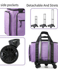 Lilac Rolling Teacher Bag With Five 360 Degree Swivel Wheels And Detachable Trolley, fits 15.6 inch laptop, YKK zippers, wheel close-up