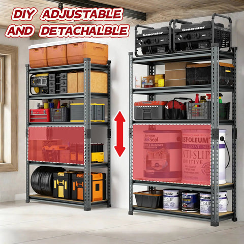 Beefy 5-Tier Heavy Duty Garage Storage Shelving Unit With Extra Wide 46 In W By 20 In D By 72 In H Boltless Steel Rack Holds Up To 3000 Lbs Total Perfect For Garage Workshop Basement Or Warehouse Organization, adjustable boltless steel shelves
