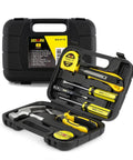 Compact 9 Piece Homeowner Tool Set With Grab And Go Portable Plastic Storage Case For Easy DIY Repairs Ergonomic Soft Grip Handles Durable Chrome Plated Steel Essential Household Tools That Fit In Car Bag Or Drawer