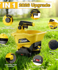 Cordless Seed Spreader For Lawns With Dual 4000mAh Batteries 6 Speed Settings And 8 Planting Options Three Point Seven Liter Capacity on grass