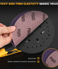 Kickin Up Dust Free Surfaces With This Beefy Electric Random Orbital Sander That Features Shop Vac Hookup Plug In Cord And Sharp Ceramic Discs For Tight Woodworking Jobs, showing the Magic Velcro pad being lifted.