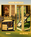 Wooden Chicken Coop With Run Outdoor Hen House Poultry Hutch Removable Tray And Ramp Wire Fence featuring roosting bars and ramp