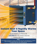 Top Shelf Hydronic Hanging Heater Featuring One Hundred Thousand Btu Hot Water Radiance, designed for quick heating in shops.