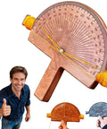 Professional Grade Battery Free Wood Angle Finder With Engraved Degree Scale And String Alignment Setup showing protractor detail and user.