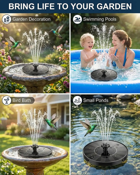 Solar Fountain For Bird Bath 2026 Upgrade 1.4W Solar Power Water Pump With Seven Nozzles in garden, pool, bird bath, pond