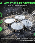 Slick Silver Wheel Hub Center Caps Featuring Snap In Tight Fit Abs Hub Covers For Cars Trucks And Suv Universal Scratch Resistant Rim Exterior Kits surrounded by water.