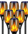 Six Pack Solar Torch Lights With Realistic Flickering Flame for outdoor yard pathway garden patio waterproof tiki torches.