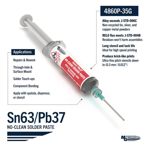 Leaded Solder Paste 63/37 No Clean Flux Excellent Wettability All In One 35 G Pneumatic Dispenser With Plunger And Dispensing Tip