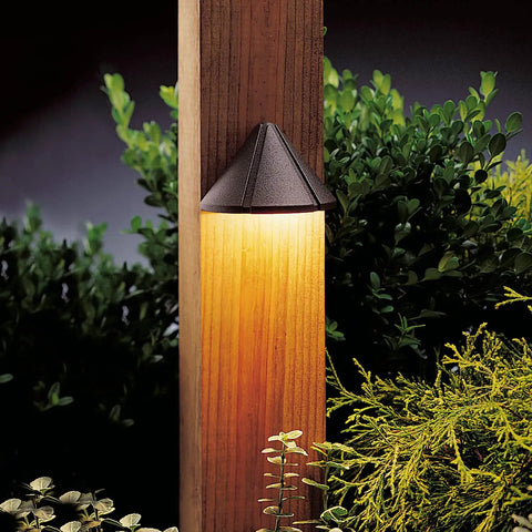 Six Groove Deck Light 12V Low Voltage Outdoor Fixture One Light Textured Architectural Bronze Wet Location Rated Compact 2.5x4" on wood post