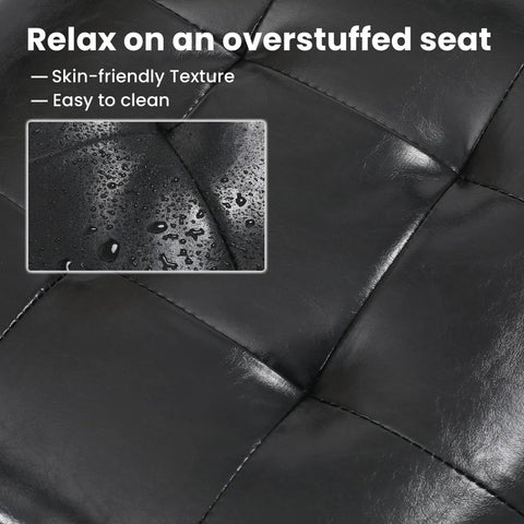 Close-up of black PU leather cushion texture detail from 360 Degree Swivel Office Chair With Wheels, Tilting Rattan Desk Chair.