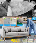 Before and after image showcasing Heavy Duty Furniture Sliders And Moving Dollies With 360 Degree Swivel Wheels used for easy sofa movement.