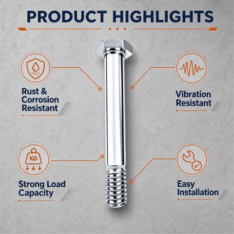 Beefy 100 Pack 5/16-18 Hex Head Bolts 2.09 Inch Zinc Plated Carbon Steel For Handcarts Replacement Hub Bolts Ideal For Fleet Repairs And Warehouse Maintenance, zinc bolt close-up