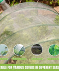 Fiberglass Garden Hoops Pack 36 Pcs 8 Feet Each With PVC Coating for raised beds shown with various nettings and plant protection.