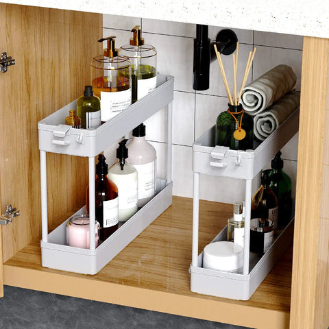 Slim 4 Tier Rolling Storage Cart On Wheels For Tight Spaces under a sink, organizing bathroom essentials, gray color