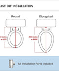 Easy DIY installation guide showing Round and Elongated toilet sizes for Round Bidet Toilet Seat With Wireless Remote.