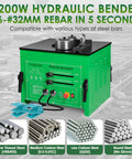 Built Tough Electric Rebar Bender With Hydraulic Foot Pedal Flexes Size Two Through Number Ten Steel Bars And Churns Out Fast Zero To One Eighty Degree Angles For The Daily Grind, showing hydraulic bender with controls.