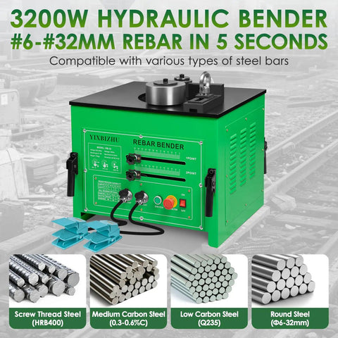 Built Tough Electric Rebar Bender With Hydraulic Foot Pedal Flexes Size Two Through Number Ten Steel Bars And Churns Out Fast Zero To One Eighty Degree Angles For The Daily Grind, showing hydraulic bender with controls.
