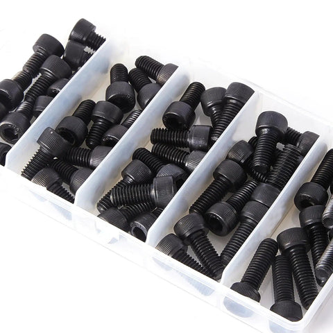 Tray of Hex Socket Head Cap Screws Kit M8 X 12mm 16mm 18mm 20mm 25mm 12.9 Grade Alloy Steel Black Oxide Finish Metric Allen Drive