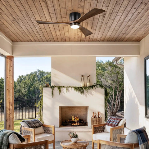 Neojoyoenix 52" Flush Mount Solid Wood Blades Ceiling Fan with Lights Remote Control,Quiet DC Motor, 6 Speed,Reversible for Patio Living Room.
