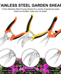 Three Pack Stainless Steel Garden Shears Pruning Set With Heavy Duty Bypass Serrated And Straight Blades For Pruning Flowers Shrubs Branches