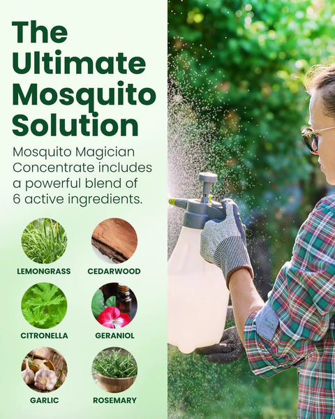Person using a sprayer with All In One Yard Bug Control Liquid Concentrate Slays Skeeters Fleas And Fire Ants Repels And Prevents Ticks Essential Oil Spray for sprayers in garden.