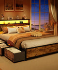 Queen Bed Frame With A Slick Two Tier Storage Headboard And Built In Charging Station Plus Six Roomy Drawers For A Game Changing Sleep Setup And Effortless Daily Flow, detailed view in modern bedroom setting.