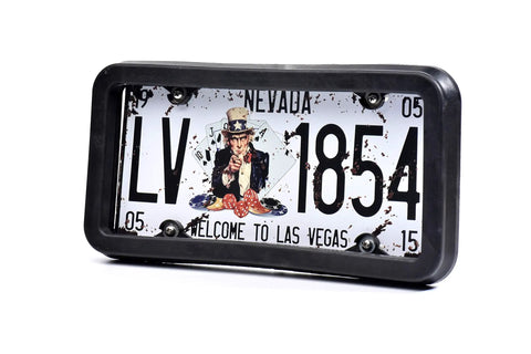 Premium Universal License Plate Frame With Integrated Bumper Guard And Thick Rubber Shield on Nevada license plate.
