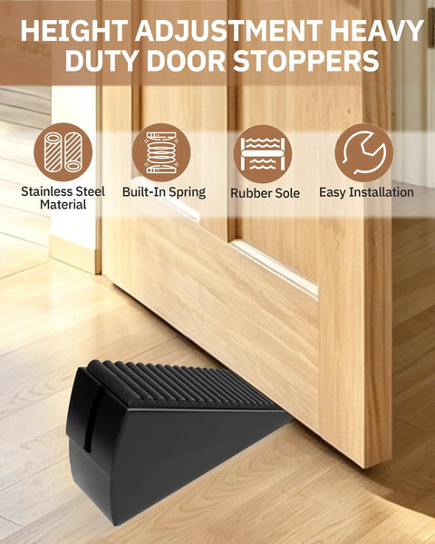 Heavy Duty Door Stopper Wedge With Adjustable Spring Fits 0.6 To 3 Inch Gaps For Interior Entry And Patio Doors Durable 1 Pack