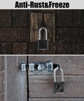 Two Pack Beefy 2.3 Inch Shackle Combination Padlocks With One Touch Unlocking Heavy Duty Outdoor Padlock Hidden Password Design For Locker Gym Garden Fences Garage Black in rain and frost conditions.