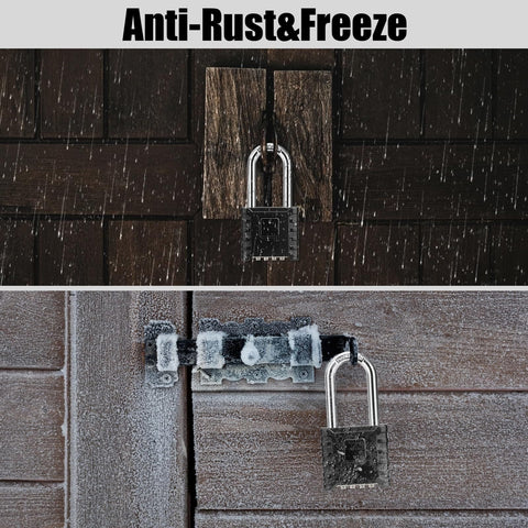 Two Pack Beefy 2.3 Inch Shackle Combination Padlocks With One Touch Unlocking Heavy Duty Outdoor Padlock Hidden Password Design For Locker Gym Garden Fences Garage Black in rain and frost conditions.