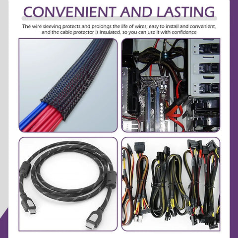 Expandable Braided Cable Sleeve And Heat Shrink Tube Kit with self adhesive ties visible in auto wiring setup