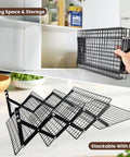 Game-Changing 4-Tier Collapsible Cooling Rack for Baking in folded and expanded views, adjustable, stackable design.